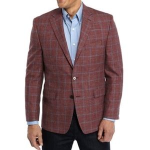 Men's Burgundy and Blue Windowpane Sport Coat